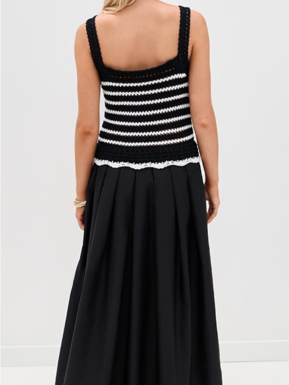 NWT madewell knit and poplin midi dress black and White combo Striped Crochet - Picture 3 of 8